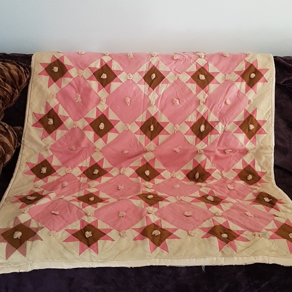 pink & brown twin child star quilt or quilt throw
